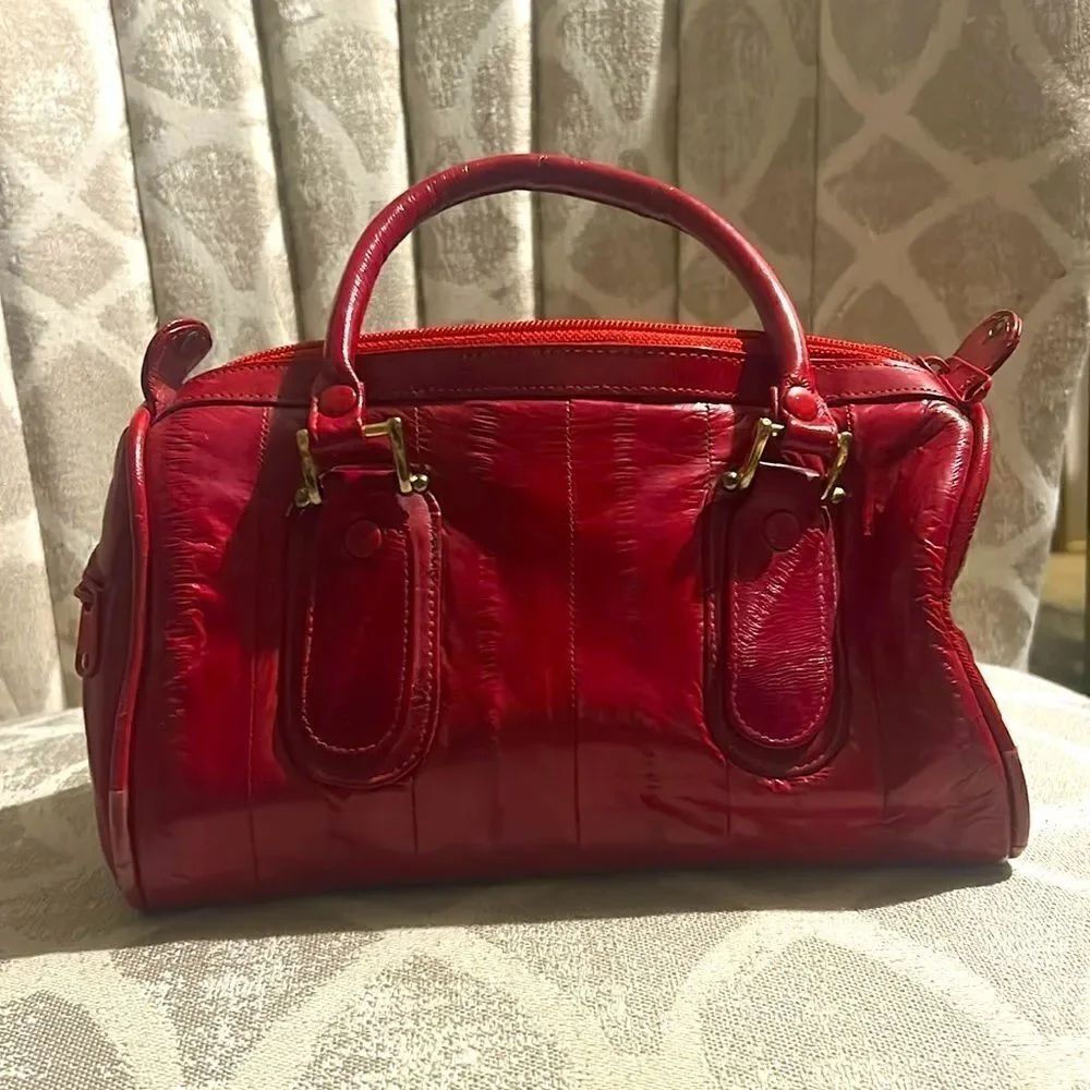 Vintage red eel skin barrel bag
